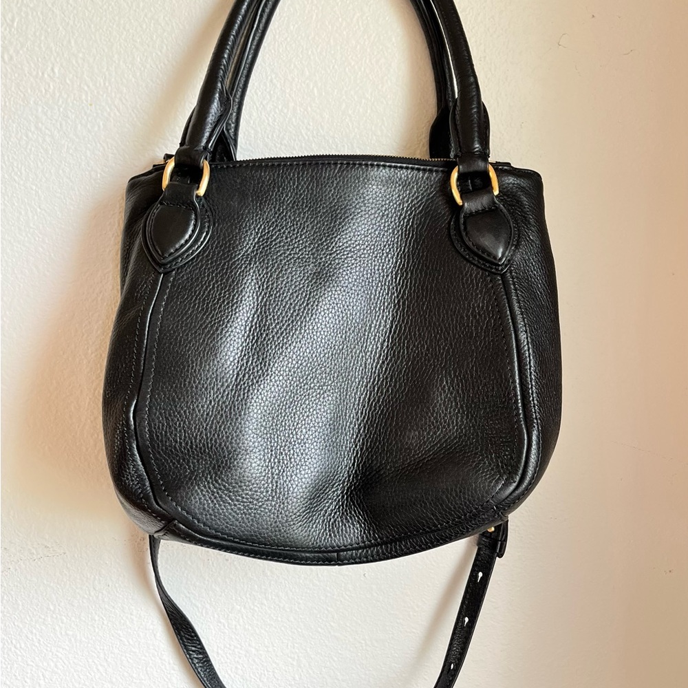 Jcrew black leather satchel/crossbody bag.